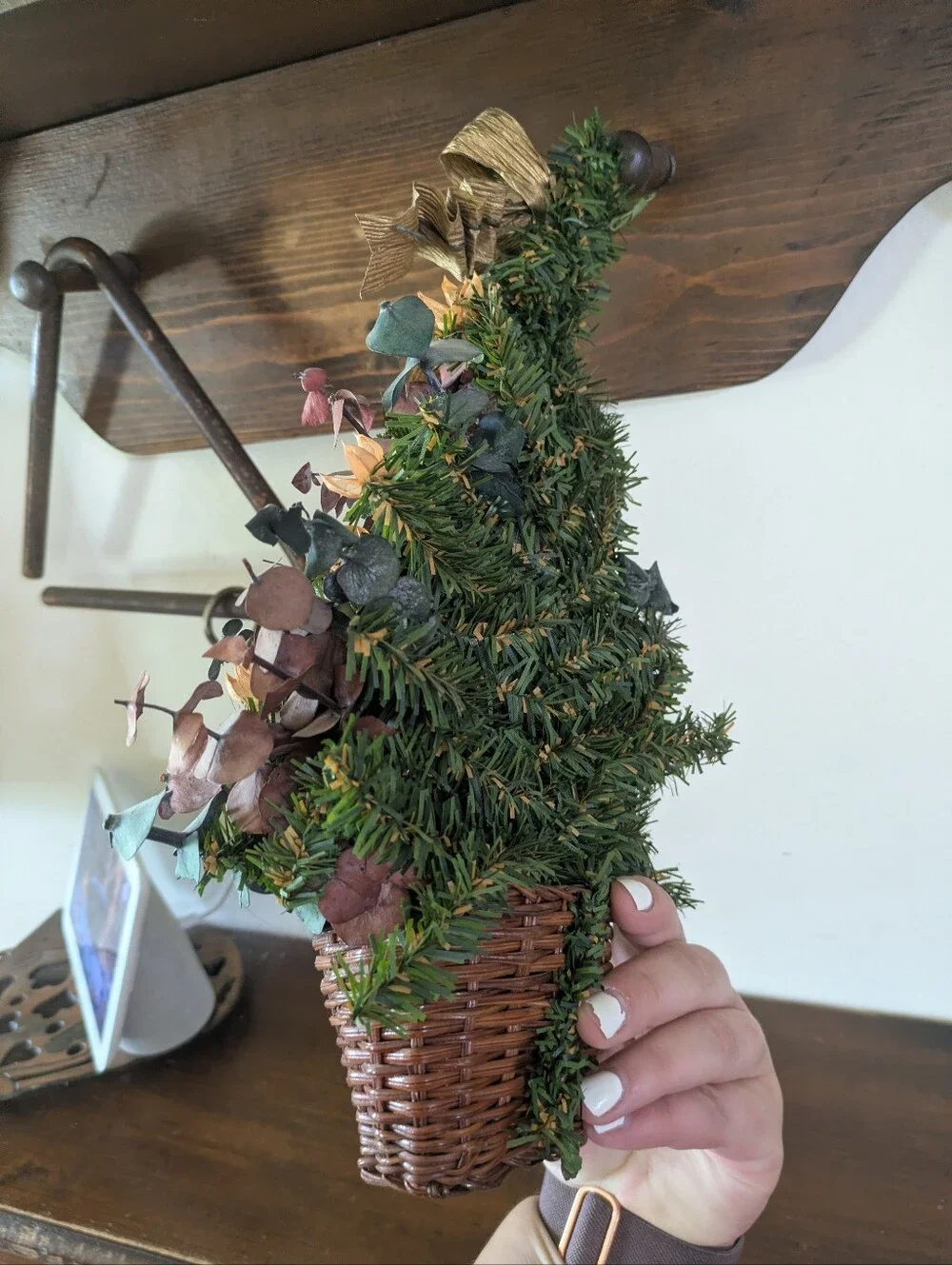 Vintage Tabletop Dried Floral Christmas Tree Basket Cottagecore Boho Decor